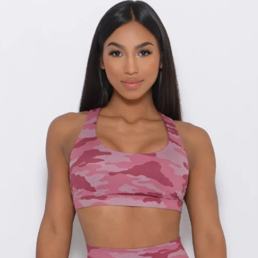 Bombshell Sportswear ROCKSTAR Sports bra Pink Hibiscus Camo M